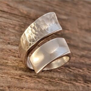 Sterling Wide Hammered Modernist Wrap Ring Band